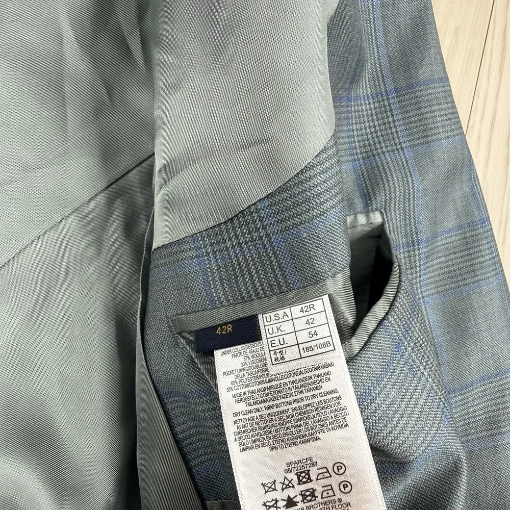 Brooks Brothers Sport Coat Gray Blue Plaid Italian Wool Zignone Blazer Men's 42R